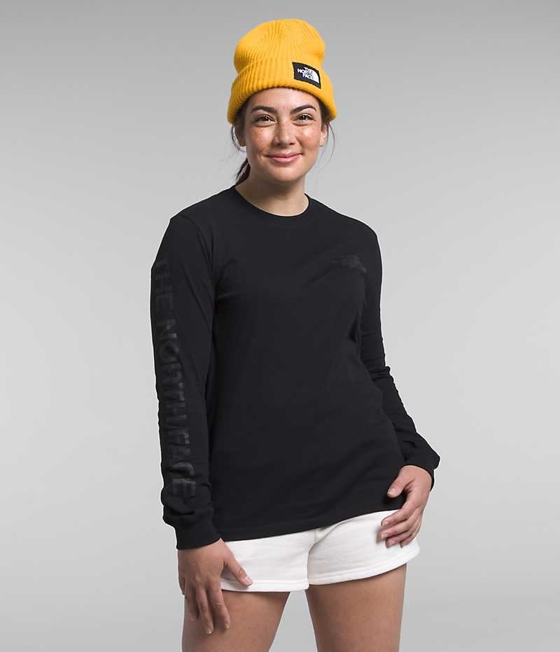 Μπλουζακι γυναικεια The North Face Long Sleeve Sleeve Hit σταμπεσ μαυρα | GR UFNZAYC