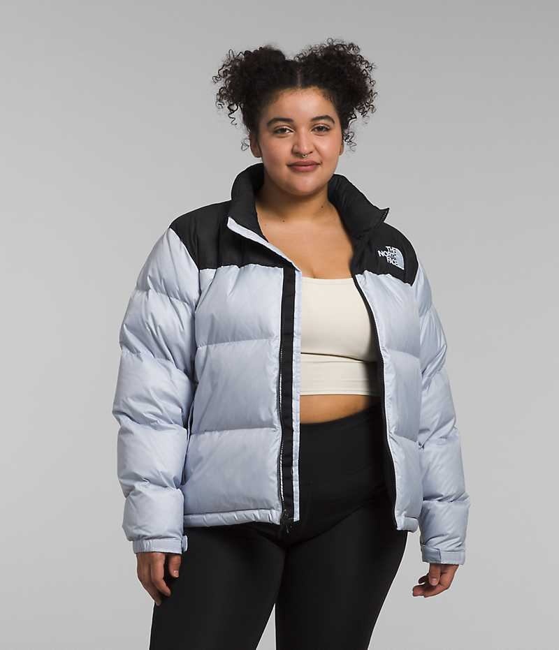 Μπουφαν Πουπουλενια γυναικεια The North Face Plus 1996 Retro Nuptse ανοιχτο μπλε μαυρα | ATHENS QEDVFLZ